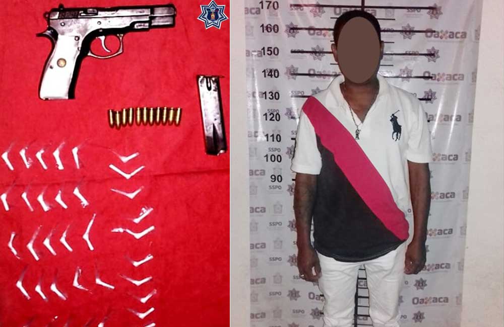 Detiene Policía a hombre con droga y arma en Jamiltepec