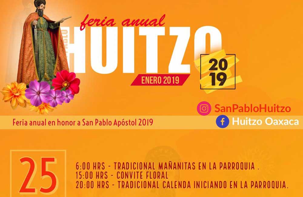 Invita San Pablo Huitzo a su Feria Anual 2019, del 25 al 27 de enero