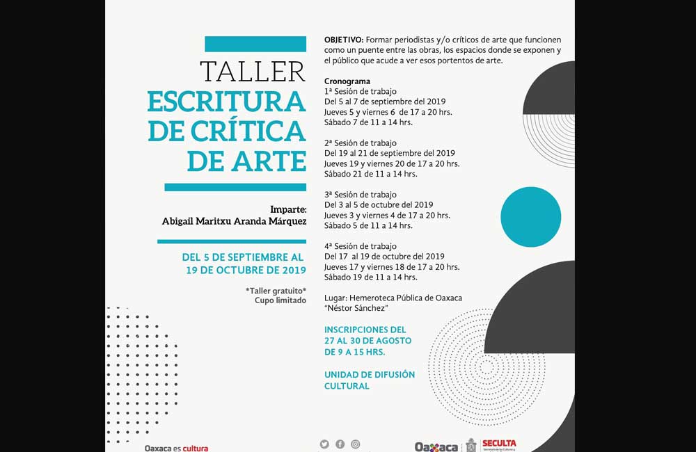 Invita Seculta a taller de escritura sobre crítica de arte en Oaxaca