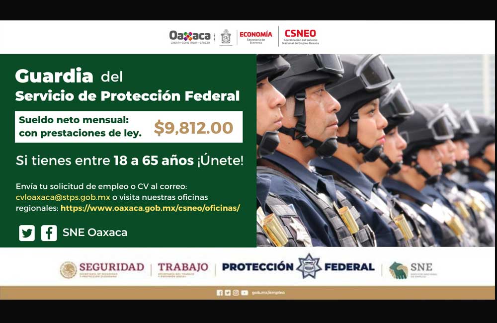 Convocan a concursar por plaza vacante en el Servicio de Protección Federal