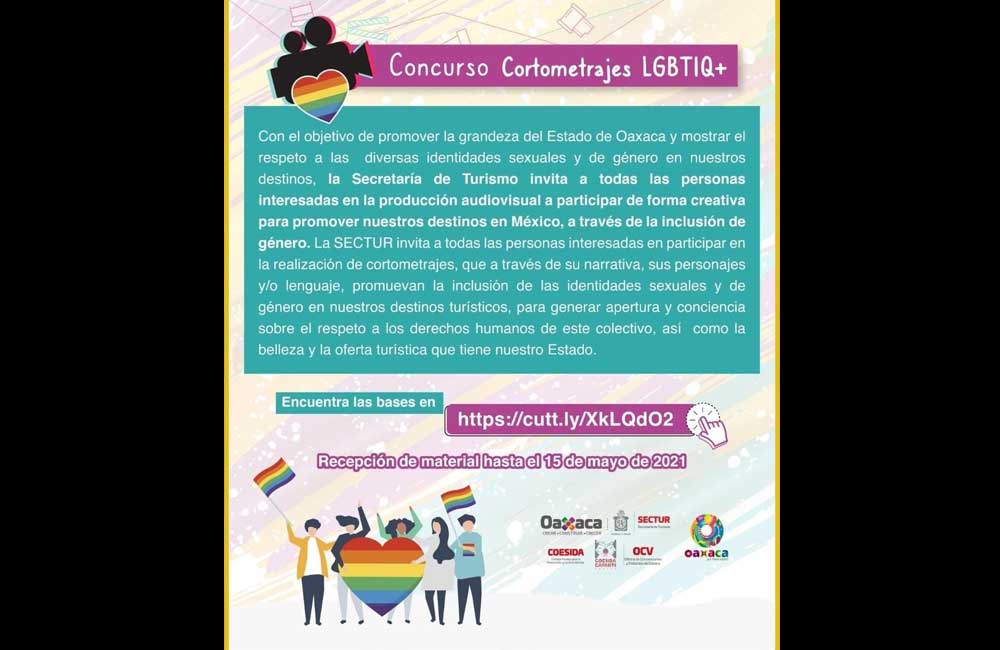Convoca Sectur Oaxaca a concurso de cortometrajes con temática LGBTIQ+