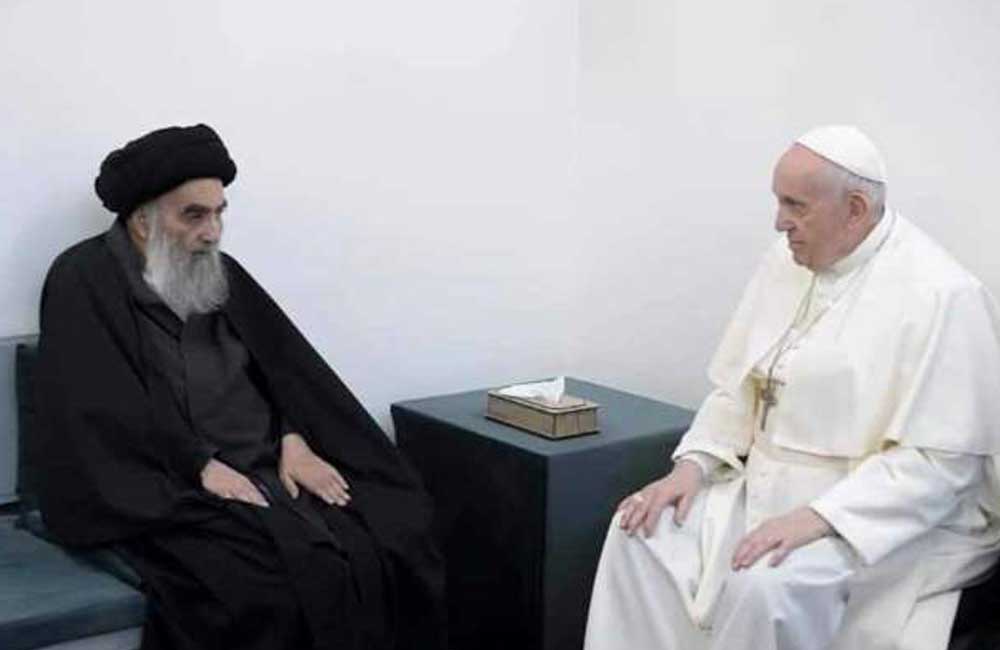En reunión histórica, dialogan el Papa Francisco y el ayatolá chiita Alí Sistani