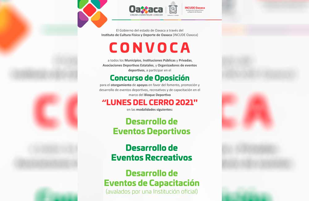 Convoca Incude a concurso para “Bloque Deportivo Lunes del Cerro 2021”