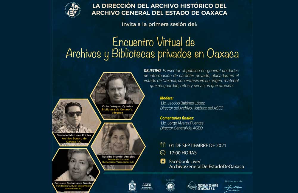 Invita AGEO a Encuentro Virtual de Archivos y Bibliotecas Privados de Oaxaca