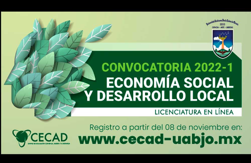 Convoca CECAD-UABJO a integrarse a la licenciatura en línea: Economía Social