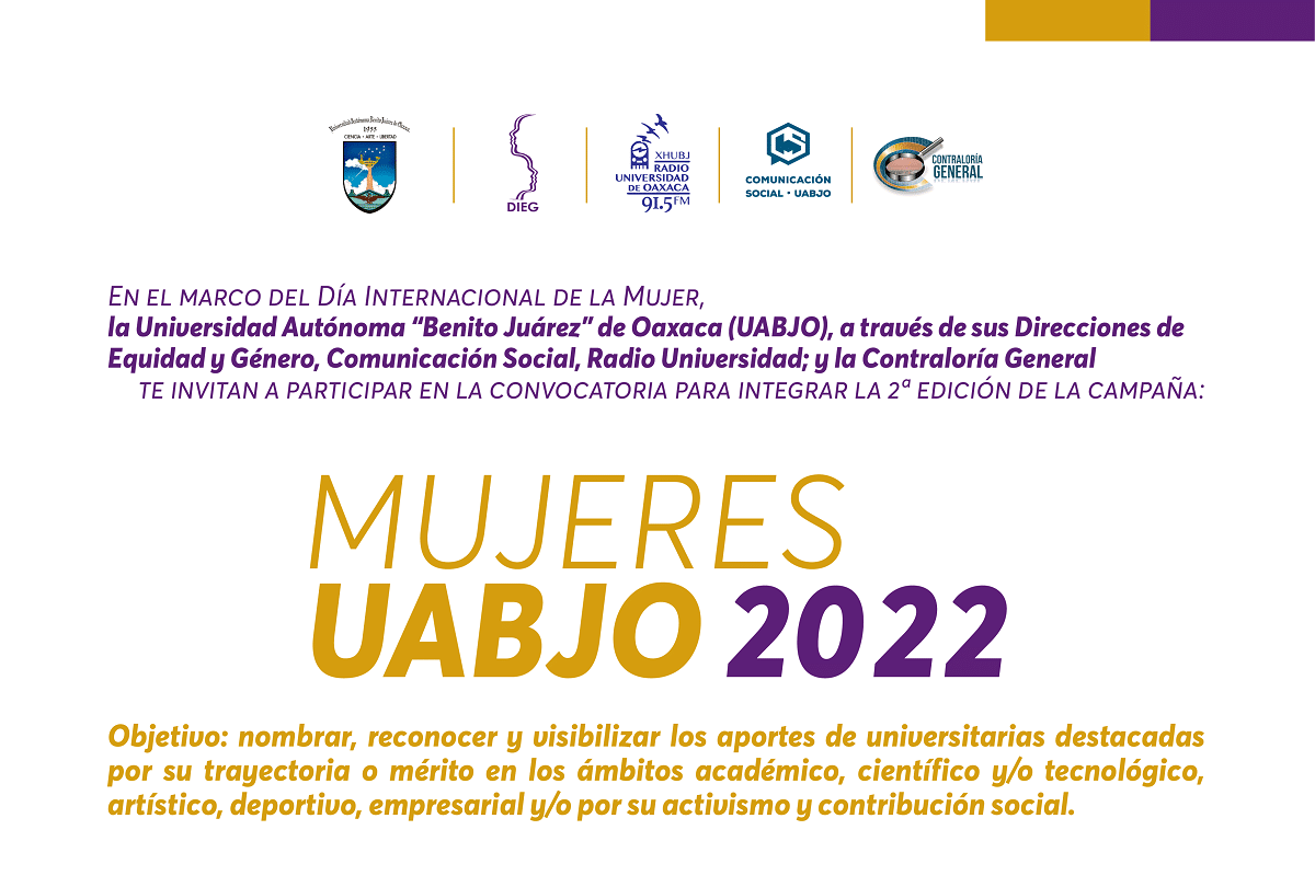 Abren convocatoria para participar en la campaña “Mujeres UABJO 2022”