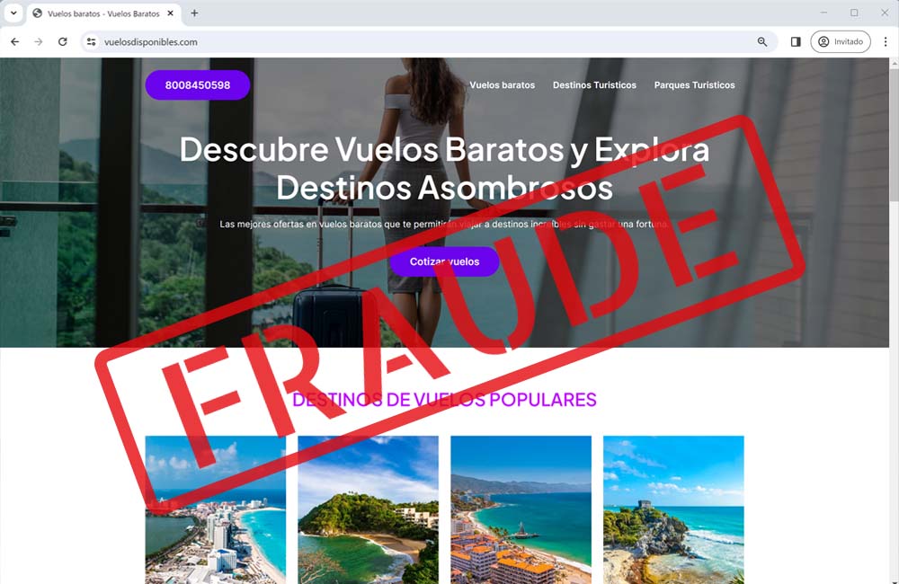 Alerta SSPC sobre página web fraudulenta que ofrece servicios turísticos